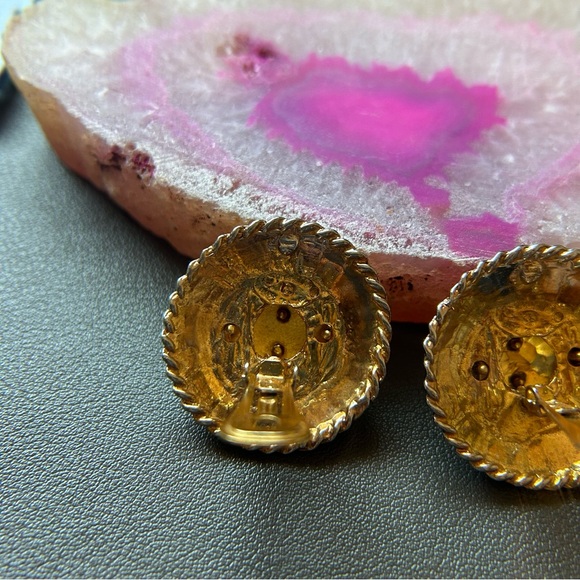 Vintage Gold CC Quilted and Lettered Clip-On Earrings - Picture 9 of 11